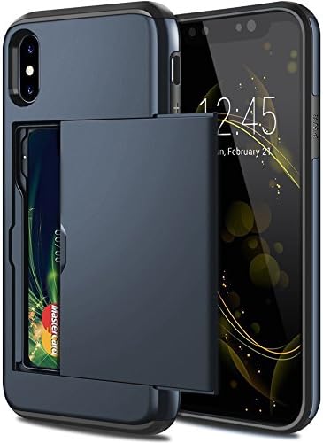 Vatsas 360 Degree Soft Bumper with Hard Protective Back Card Holder Wallet Cover Case for Apple iPhone XR / 10R – Protects Against Drops and Scratches (Blue)