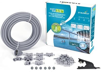 Starmist 383006 Push-In Outdoor Mist Cooling System DIY Low Pressure Kit, 6m/20', 3/8", 3/8" 20'