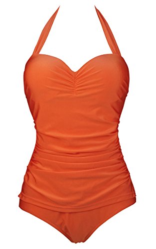 Cocoship 50s solid tomato elegant bathing vintage one p…