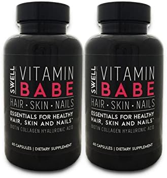 Swell Life Vitamin Babe Hair Skin &amp; Nail Vitamins 120 Capsules (4 month supply) Grow Longer Hair, Stronger Nails and younger skin (2 Bottles)