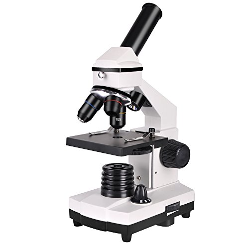 Student Microscope 40X-1000X Optical Glass Lens All-Metal LED Biological Compound Monocular Microscope with 16X Eyepiece Cellphone Digiscoping Adapter for Capturing The Micro World in The Screen