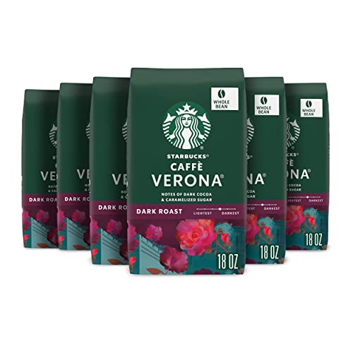 Starbucks Whole Bean Coffee—Dark Roast Coffee—Caffè Verona—100 Arabica—6 bags (18 oz each