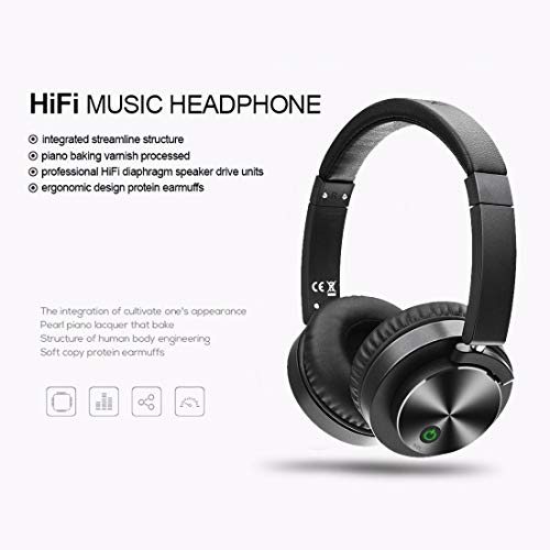 Active Noise Cancelling Bluetooth Headphones Over Ear Wireless Headphones with Mic, Comfortable Protein Earpads 30H Playtime, Foldable Headphones for Travel/Work - Black