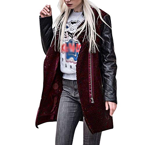 Leedford-Women Jacket,Women Coat Zipper Leather Splice Jacket Slim Coats Winter Jackets
