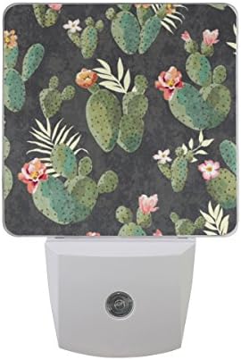 JOYPRINT Led Night Light Tropical Cactus Tree Flower Leaves Pattern, Auto Senor Dusk to Dawn Night Light Plug in for Kids Baby Girls Boys Adults Room