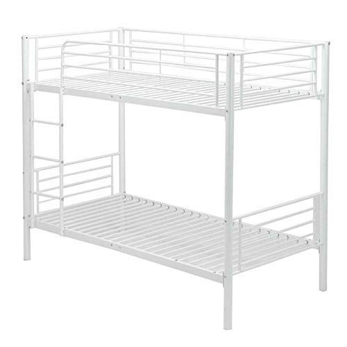 White Metаl Twin Over Twin Bunk Beds Frame Kids Teens Ladder Loft Bedroom Furniture Dorm