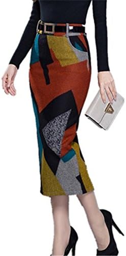 SDHEIJKY NEW Women's Vintage Printed Woolen Skirt High Waist Bodycon Long Skirts