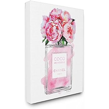 Stupell Industries Glam Perfume Bottle V2 Flower Silver Pink Peony Stretched Canvas Wall Art, Proudly Made in USA