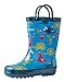 OAKI Kids Rubber Rain Boots with Easy-On Handles, Blue Dino, 1Y US Little Kid