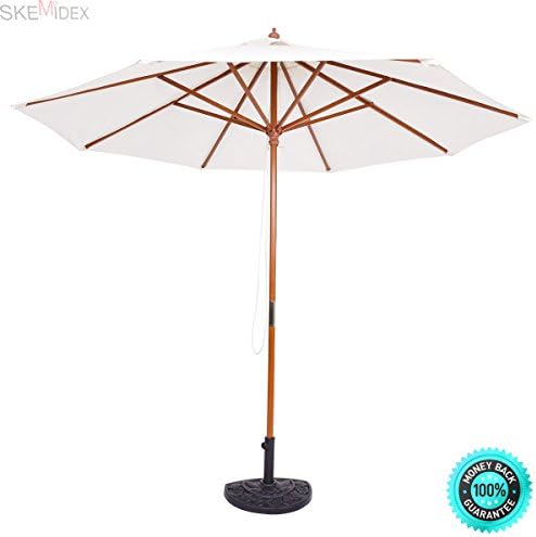 COLIBROX---Adjustable 10FT Wooden Umbrella Wood Pole Outdoor Patio Garden Sun Shade Beige. Ideal for Commercial and Residential Use Height Adjustable Range 10ft