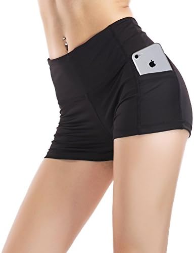 Imido Women's Yoga Capri Legging Mesh Tights Sport Workout Running Pants with Side Pocket (M, Short Pants)