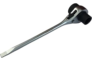 RatchetScrench Chainsaw Maintenance Tool – Dual 13 mm & 19 mm T-Bar Wrench – Cold-Forged Chrome Vanadium Steel with Dual-Taper Groove-Cleaner Tip
