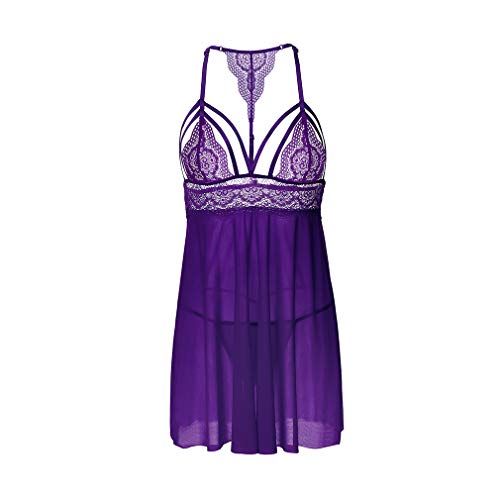SUNSPICE Sexy Lingerie for Women Lace Babydoll Chemise Sleepwear Mesh Nightgown Purple