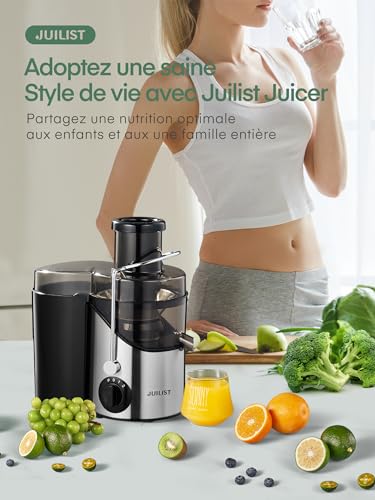 JUILIST Juice Extractor Juicer Juicer for Fruit and Vegetables, 65 mm Feeding Chute 3 Settings with Cleaning Brush, Easy to Clean, BPA Free