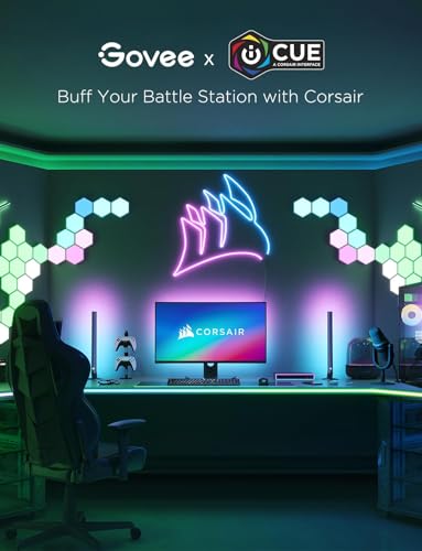 Govee RGBIC Gaming Lights, 3M Neon Rope Lights Soft Lighting for Gaming Desk, LED Strip Lights Syncing with Razer Chroma, Smart App Control, Support Cutting, Music Sync, Adapter (Only 2.4G Wi-Fi)