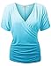 LL Womens V Neck Short Sleeve Wrap Front Ombre Deep Dye Dolman Top XXL AQUA