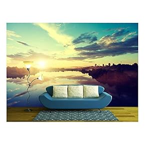 Sunset on The River - Removable Wall Mural | Self-Adhesive Large Wallpaper - 66x96 inches