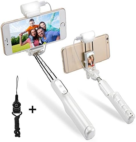Selfie Stick, Jpilis Extendable Foldable Bluetooth Selfie Stick with 360 Degree Led Fill Light With Reflective Mirror For iPhone,Samsung and Android &amp; iOS Smartphones (White)