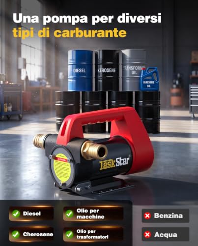 TaskStar 12V Diesel Transfer Pump: Flow Rate 50L/min, Portable Electric Pump with Gun, Filter and Tubes for Diesel, Biodiesel, Kerosene and Fuel Oil - For Home, Farm and Construction Site