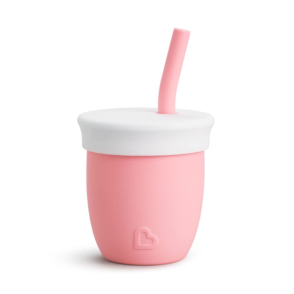 Munchkin C’est Silicone! Open Training Cup with Straw | Ideal Transition Sippy Cup | Babies and Toddlers 6 Months+ | Free Flow Sippy Cup to Straw Cup for Baby and Toddler Weaning |120 ml | Coral
