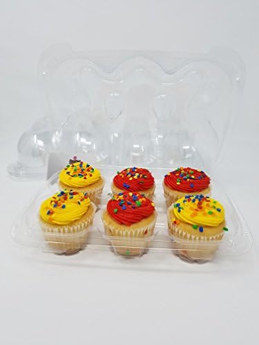 Clear Cupcake Container Hinged Cupcake Boxes, Holds 6 Cupcakes Each, Set of 12
