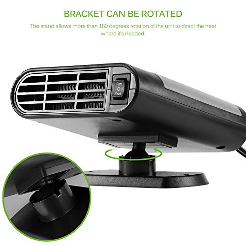 Powstro 12V Car Heater Fan 150W Portable Winter Warm Plug in Cigarette Lighter Fast Heating Windscreen Quickly Defroster Demister Defogger Air Cleaner, Black