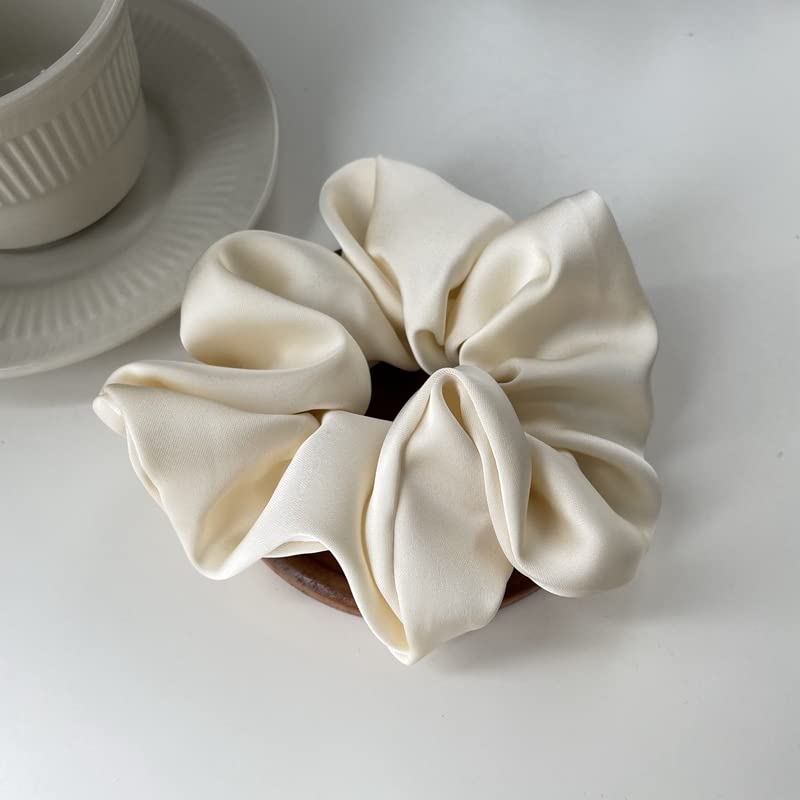 SYSUII Pack of 4 Satin Scrunchies Large Hair Scrunchies Women - Silk Hair Scrunchies Cable Elastic Hair Bands Rubber Bands Retro Ponytail Hair Band Hair Accessories for Women Girls - Beige White