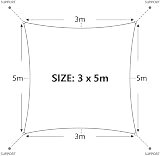 Dripex 3x5m Rectangle Sun Shade Sail Waterproof PES Polyester 95% UV Block view 4