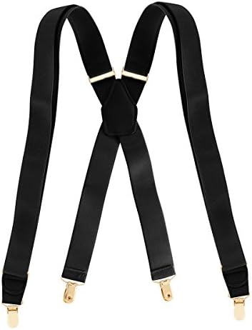 Rob Riverdale Mens Elastic Adjustable Drop Clip Suspenders X-Back Solid Color Trouser Braces (Black)