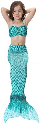 SilkCos Sparkle Mermaid Swimwear Tail, Kids Girls 4 Pieces Sets Swimmable Costume Swimwear With Monofin