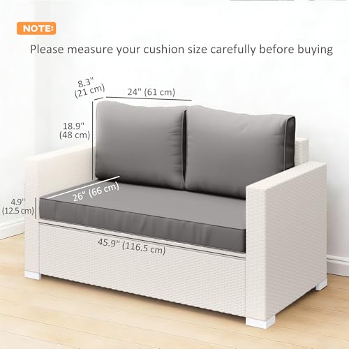 Outsunny 2 Seater Outdoor Seat Cushions with Backrest, Loveseat Double Sofa Outdoor Furniture Cushions, Fade-Resistant Replacement Patio Cushions for Indoor and Outdoor, Light Grey