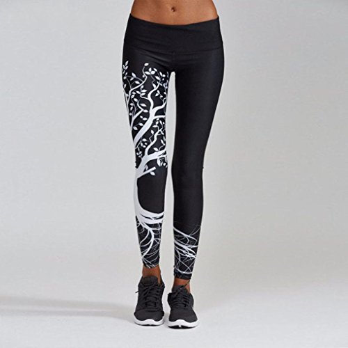 Yoga Leggings,FUNIC Womens Printed Sports Yoga Workout Gym Fitness Exercise Athletic Pants High Waist (L, Black)