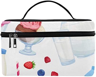 Girl Yogurt Milkshake Food Large Capacity Size Lady Cosmetic Bag Makeup Organizer Lunch Box Train Toiletry Case For Girls Teen Women Travel With Clear Zipper And Single Layer
