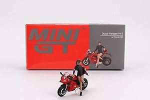 TRUE SCALE MINIATURES TSMMODEL Mini GT Ducati Panigale V4 S Motorcycle Model with Diecast Girl Figure, 1:64 (2.5 Inches) Scale, Red by Mini GT