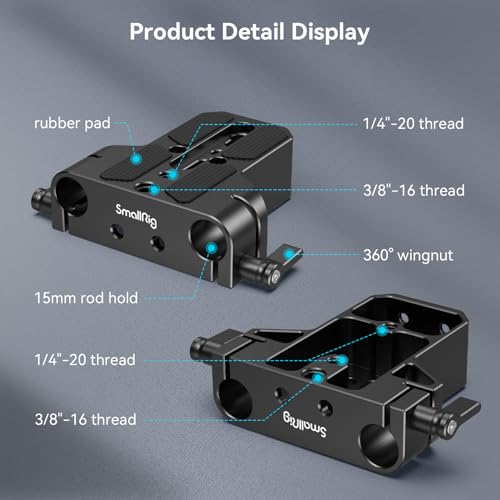 SMALLRIG Camera Base Plate with 15mm LWS Rod Rail Clamp, Baseplate for Sony A6500 A6600 A6300, for Canon R5 R6, for Sony A7SIII / A7III, Both for Cameras & Cages