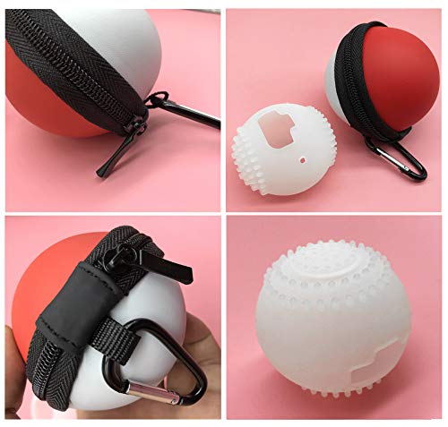 Portable Carrying Case for Nintendo Switch Pokemon Ball Plus Controller, 2in1 Accessory Bag for Pokemon Lets Go Pikachu Eevee Game for Nintendo Switch Carrying Case+Silicone Cover (White Red)