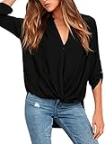 HOTAPEI Womens Summer Casual Chiffon V Neck Button Up Sleeve Blouse Shirt Tops