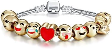 Romano Stivali 18K Gold Plated Emoji Faces Charms Bracelets with Lobster Clasp Snake Chain (10 Charms, Regular)
