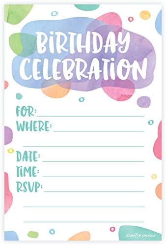 Watercolor Dots – Birthday Get together Invites – Fill In Type (20 Rely) With Envelopes