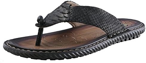 norocos Men's Classical Comfortable Flip Flops Rubber Slippers Casual Leather Sandals