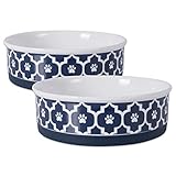 DII Bone Dry Lattice Ceramic Pet Bowl for Food & Water with Non-Skid Silicone Rim for Dogs and Cats (Large - 7.5" Dia x 2.4"H) Nautical Blue - Set of 2