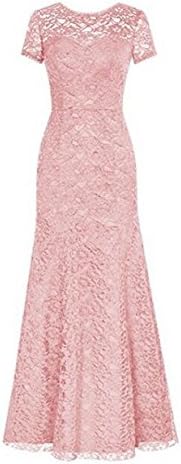SIPEI Long Lace Bridesmaid Dress Short Sleeve Mermaid Evening Party Dress Blush US 14