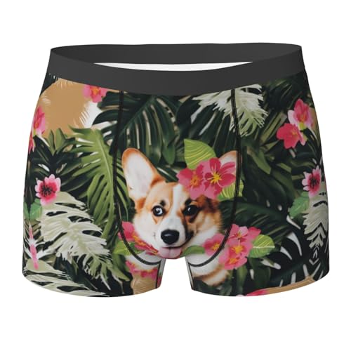 SYHEART Tropical Flower And Corgi Print Men'S Boxer Briefs With Elastic Comfort Fit Design For All-Day Wear
