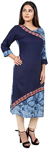 TREND ME Womens Rayon Blue Knee Length kurti