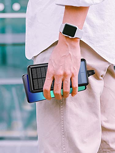 Portable Charger 36800mAh, LENSUM Power Bank Solar Charger with 2 Output Ports, Built-in 2 Durable Cables, External Battery Pack for Cellphone and Tablet