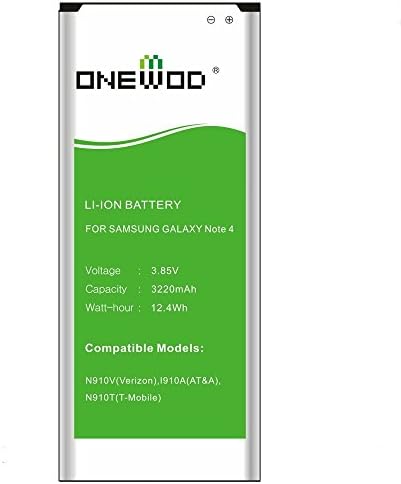 Galaxy Note 4 Battery, Onewod 3220mah Li-ion Battery for Samsung Galaxy Note 4, N910, N910u 4g Lte, N910v(verizon), N910t (T-mobile), N910a(at&t), N910p(sprint) 16 Month Warranty