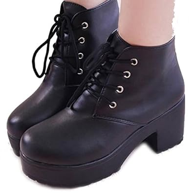 Amazon レースアップ 太ヒール ショートブーツ ブーティ 痛くない 紐