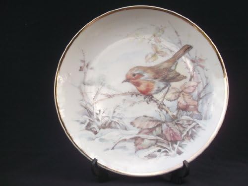 ROBIN IN WINTER 20cm BRITISH BIRDS - ROUND GUILDED EDGE DECORATIVE PLATE -