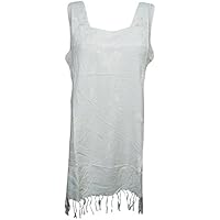 Mogul Womens Boho Dress Embroidered Tassel Hemline Sleeveless Bohemian Shift Dresses