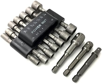 PANOVOS Power Nut Driver Drill Bit Set Metric Socket Wrench Screw 1/4'' Driver Hex Keys + 3 Sockets Adapter sets, Hex Nut Driver Drill Socket Wrench Extension Bit Adapter 1/4" 3/8" 1/2" drive.
